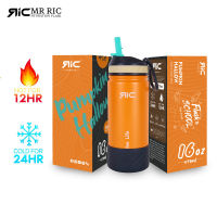 Mr Ric 16oz Flask to School Series Kids Bottle Straw Lid 304 Stainless Steel Vacuum Flask w/ Boot Insulated Water Bottle Double Wall BPA Free