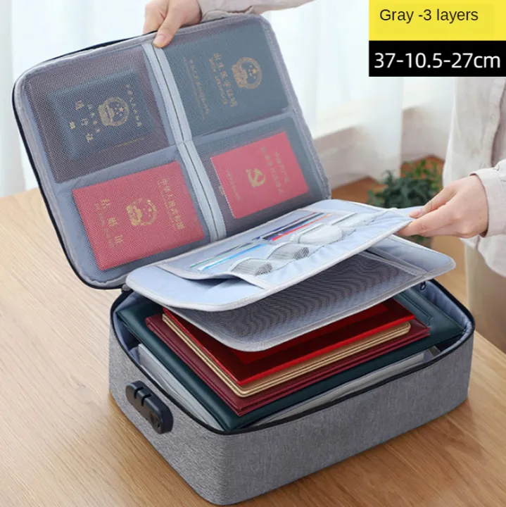 Storage Bag with lock large capacity Documents storage bag with zipper 3 layer storage handbag file organizer for documents waterproof Portable Passports Travel Organizer bag travelling bag storage rack multifunction bag travel luggage suitcase