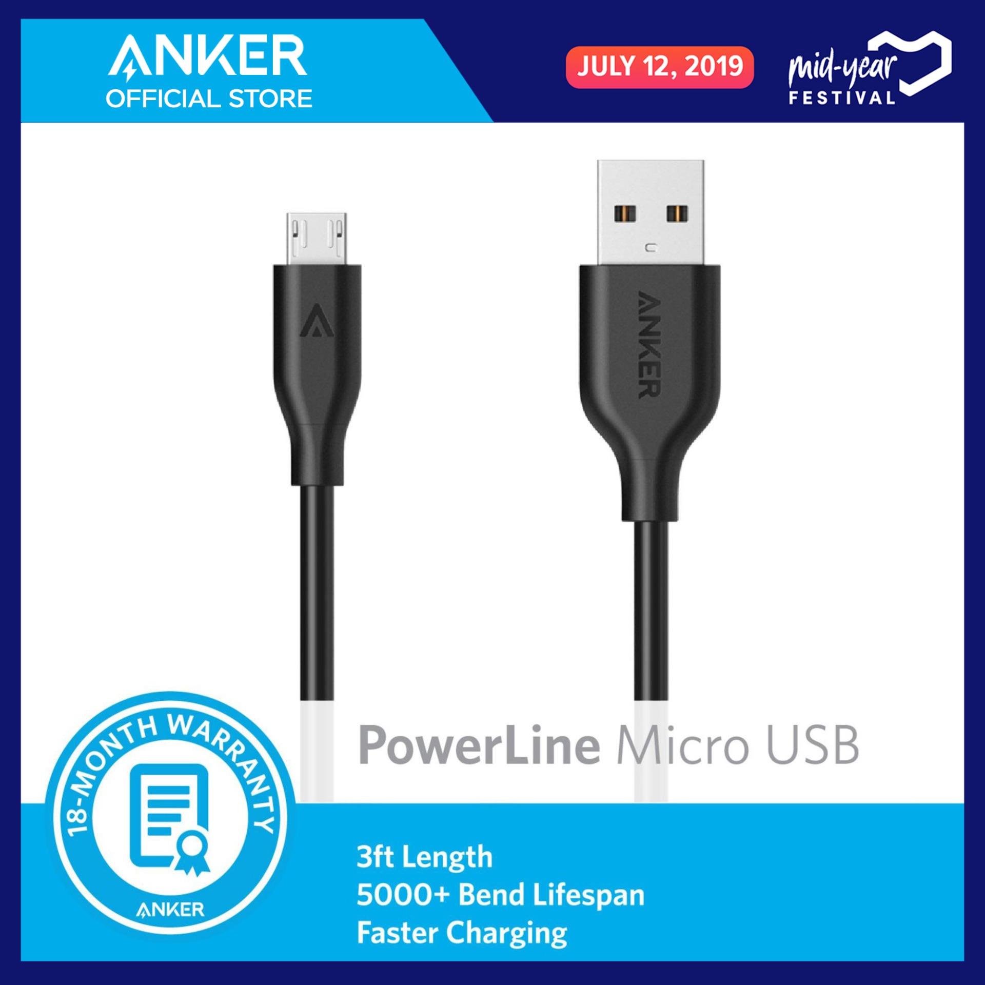 Anker Powerline Micro USB Cable 3ft (Black) - with warranty 18 months - Durable Charging Cable, with Aramid Fiber and 5000+ Bend Lifespan for Samsung, Nexus, LG, Motorola, Android Smartphones and More - TOP QUALITY BRAND