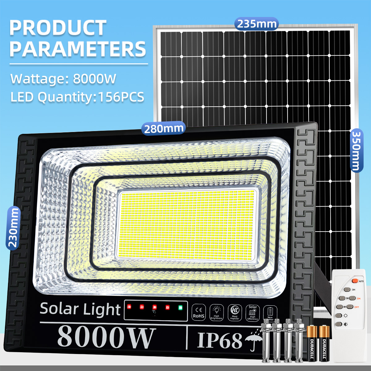 KKSKY 20000W Solar Led Outdoor Flood Light Street Lamp Waterproof With Solar Panel 8000 Watts Sets Remote 5 years Warranty Buy 1 take 1 outdoor lighting