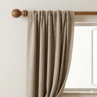 Classic Ball Finial Eco Wood Curtain Rod 1″ Diameter - Natural Wood Finish - Elegant Home Décor - Window Treatment Accessory - Neutral Beige Curtain - Modern Interior Setting