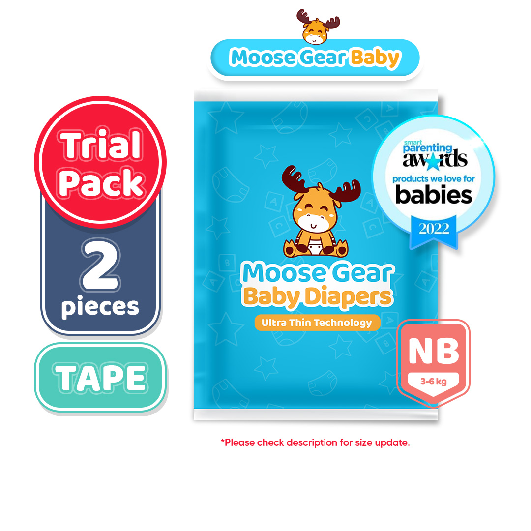 Moose Gear Baby Tape Diaper NEWBORN TRIAL PACK 2pcs Super Absorbent No Leaks (IMPROVED)