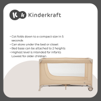 Kinderkraft JOY 2 in 1 Travel Cot Side Entrance Fast Folding & Unfolding Folding Protection Wheels & Bag for easy transport-Beige
