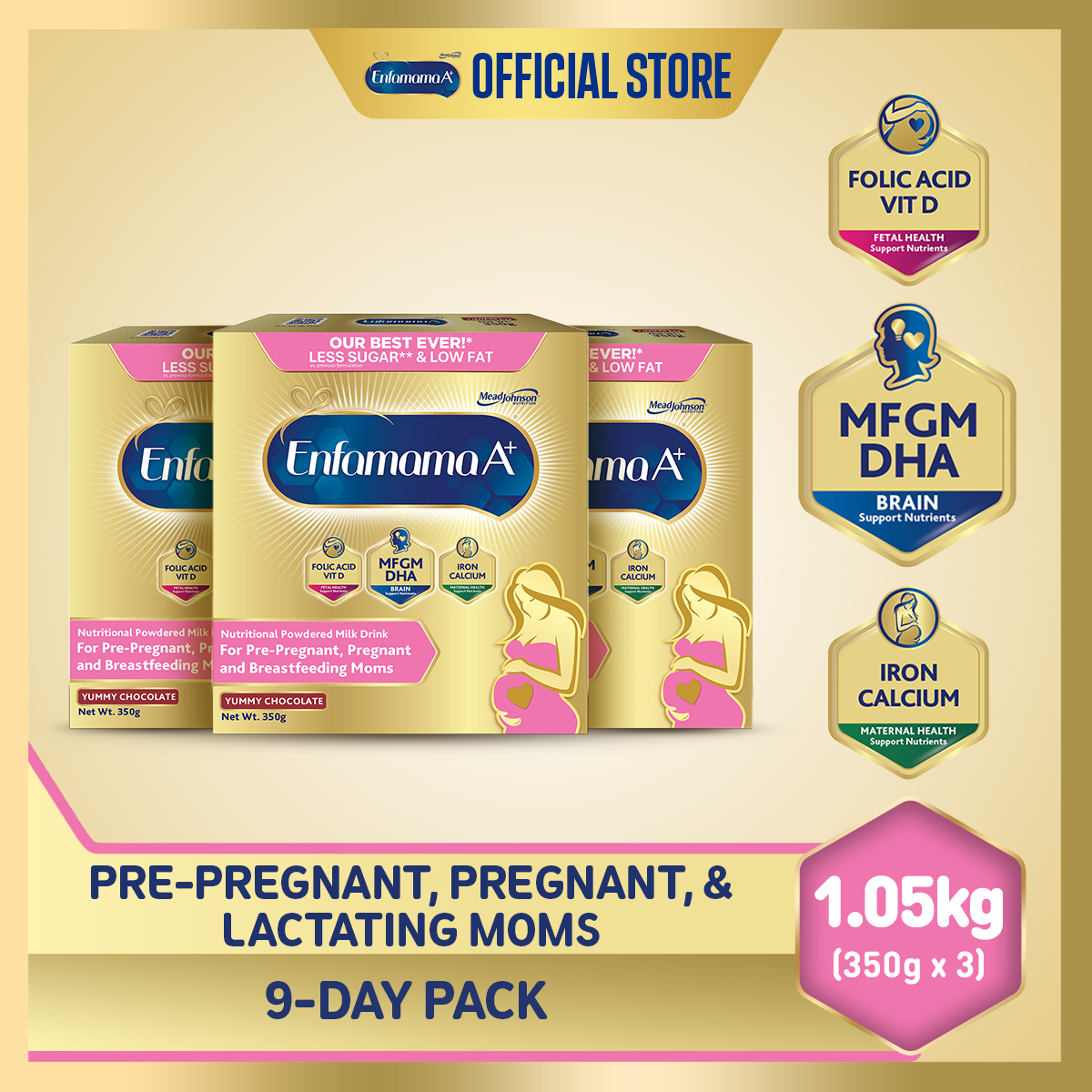 Enfamama A+ Powdered Milk Drink for Pregnant & Breastfeeding Moms (Choco) 1.05kg (350g x 3)