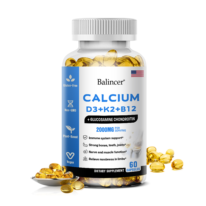 BALINCER Calcium Vitamins D3+K2 +B12 Immune and Support Bone Health | Promote Heart Health | Multivitamin - Supports Joints Dental Health Easy to Swallow Capsules Vegan