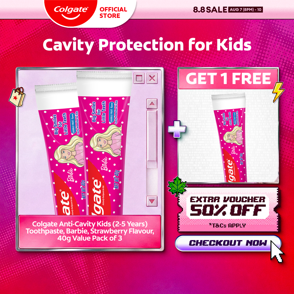[BUY 2 FREE 1] Colgate Kids Barbie Toothpaste - Strawberry Kids Ages 2-5 Anticavity Value Pack Pack of 3 40g