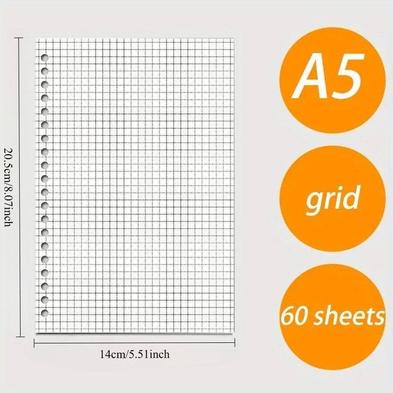 Notebook Refill Paper A5/B5 Loose Leaf Paper 20/26 Holes Refill Pages Spiral Binder Paper (60 Sheets)