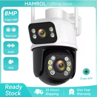 Hamrol 8MP 4K PTZ WiFi IP Camera Dual Lens Dual Screen Outdoor Waterproof Auto Tracking CCTV Security Camera Video Surveillance iCsee APP