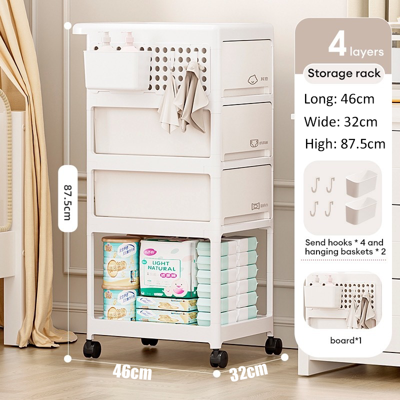 PlayPark Baby Organizer Cart with Wheels Nursery Storage Rack Diaper Trolley Cart Breastfeeding Caddy Mobile Shelf for Mommy