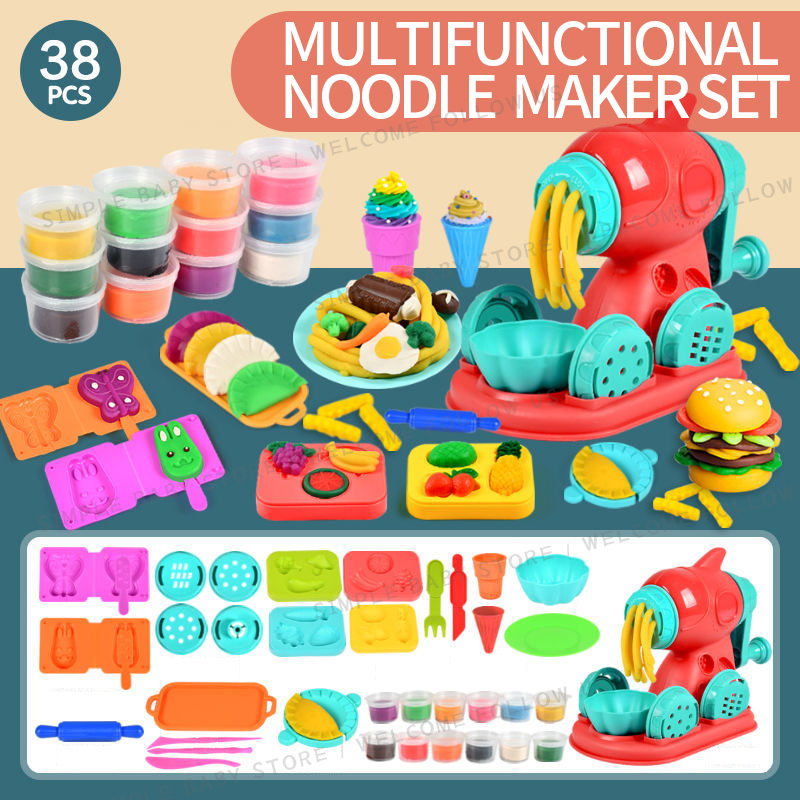 Colored Clay Toy Hamburger nNoodle Machine ice Cream Machine set 3-in-1 Non-toxic Childrens Colored Clay Mold Kindergarten Handmade Clay Material Plasticine Toy