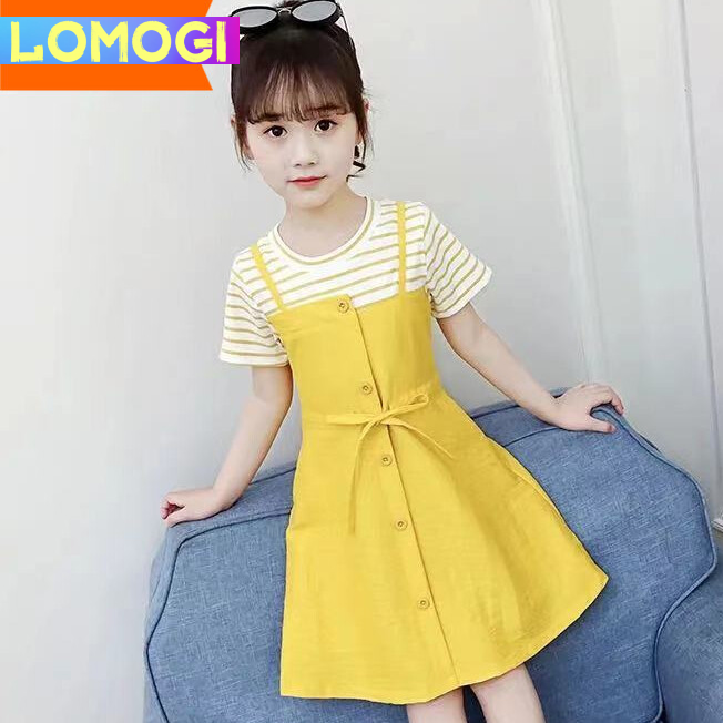 Summer Girls Princess Dress Stitching Mid-length Kids Fashion Dress ราคา 221 บาท*ส่งฟรี