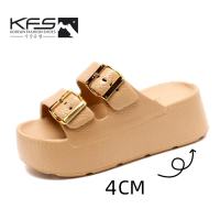 Korean version wearing beautiful design double buckle thick retro slippers for women