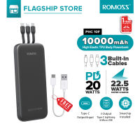 Romoss PHC10 10000mAh Power Bank Built-in 3 Cables Lightning/Type-C/Micro USB Cables 15W/22.5W Fast Charging Portable Charger Powerbank for iPhone Pad Tablets Android Mobile Phones 3C Digital Products Charge