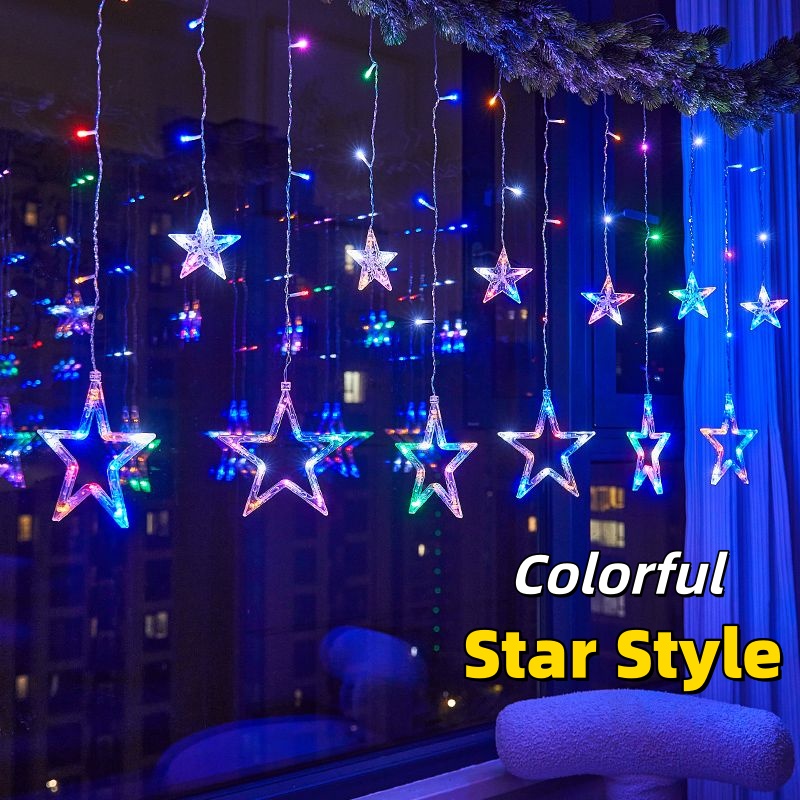 Fairy Lights Solar Waterproof With Plug String Lights Outdoor Led Star Moon Curtain Light 8 Modes 3.5M 108 Light For Bedroom Ceiling Backdrop Wedding Party Camping Christmas Halloween Holiday Atmosphere Decoration Light
