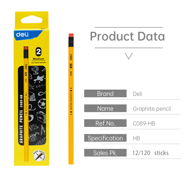 Deli 12Pcs No.2 Pencils Original For School Supplies Pencil Set For Kids Hexagonal Rod CC089-HB (Box)