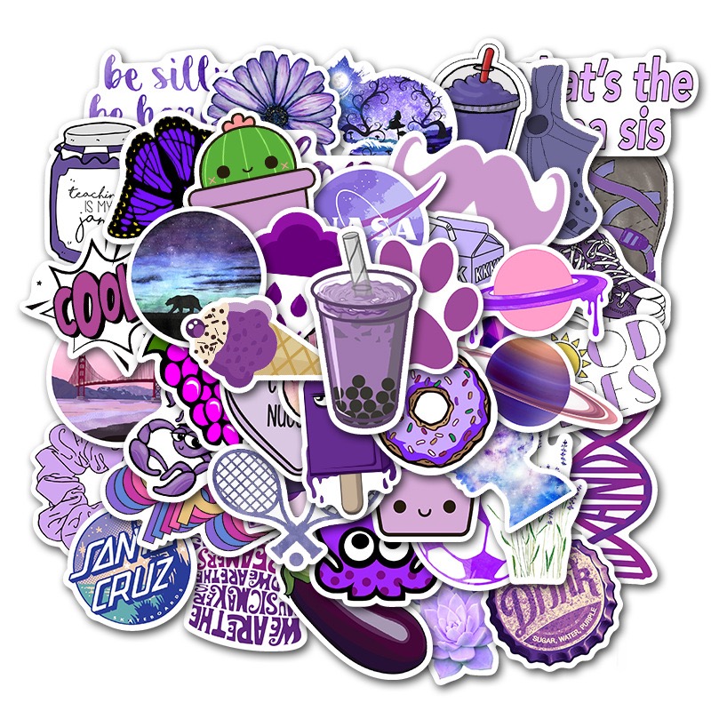 50pcs purple small fresh graffiti sticker notebook DIY cute tumbler laptop luggage fashion stickers