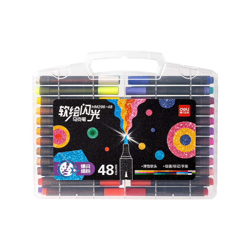 Deli Glitter Marker 48 Colors with Packaging HM296-48