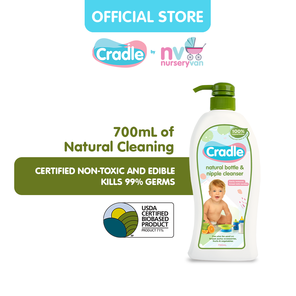 Cradle Natural Baby Bottle Wash & Nipple Cleaner - USDA Biopreferred Certified! 100% Natural and Non-Toxic. Safe for fruits and vegetables. Recommended by Pediatricians! - 700mL Pump Bottle