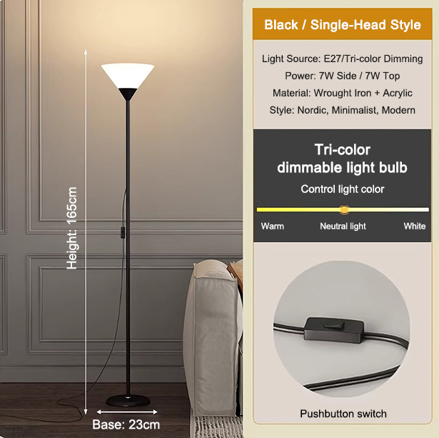 MC-home Nordic Minimalist Double-Head Floor Lamp Remote Dimmable Warm Light for Living Room Bedroom Bedside and Study Eye-Protecting Reading