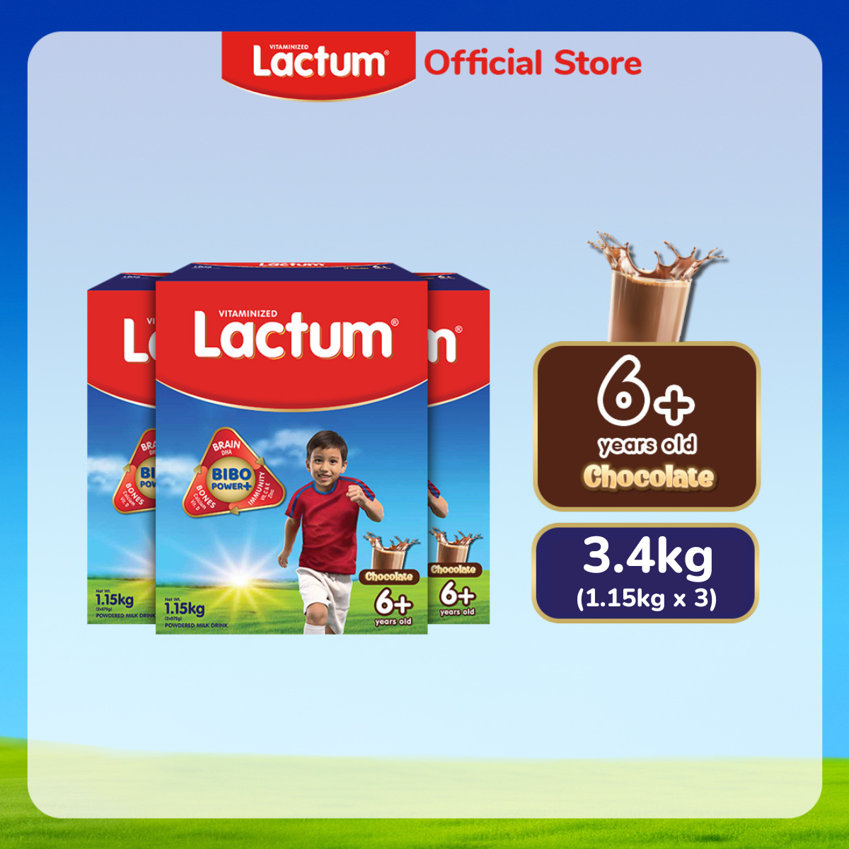 Lactum 6+ Chocolate Powdered Milk Drink for Children / Kids 6 Years Old and Above 3.4kg (1.15kg x 3)