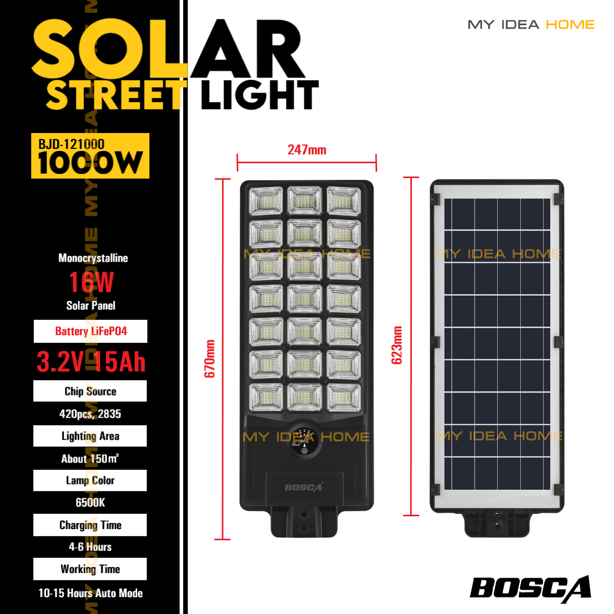 BOSCA Solar Street Light 600W 800W 1000W IP65 Waterproof Outdoor Solar Light Smart Sensor Human body sensor W/Remote Control 5 YEARS WARRANTY COD