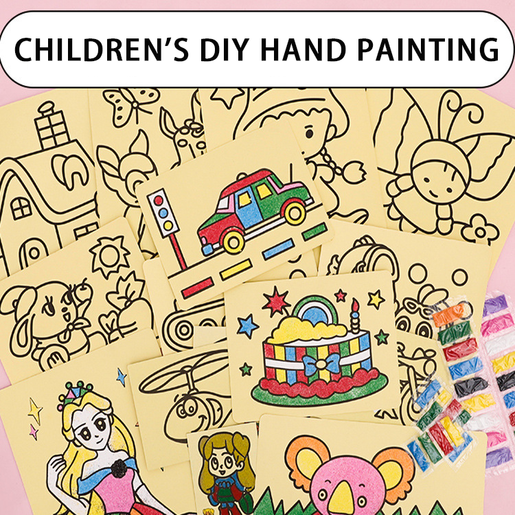 5Pcs Big size Random Sand Art Painting Kids Montessori Toys Children Crafts Doodle Colour Sand Art Drawing Paper Educational Toy Lootbag Filler / Paninda