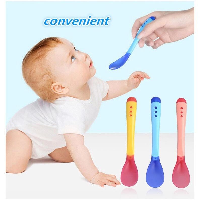 CiCi Baby Warm Silicone Spoon Temperature Heat Feeding Infant Soft Head Spoon Baby Feel Warm Spoon Single Pack Feeding Tableware