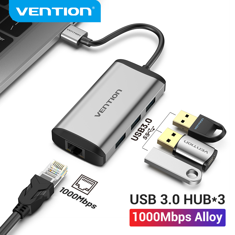 Vention usb3.0 hub hub usb với cung cấp điện usb3.0 đa để rj45 bộ chuyển đổi ethernet bộ chia usb 1000mbps card mạng mở rộng cho macbook máy tính xách tay máy tính bảng bộ chia cổng usb dùng điện hub usb nhiều cổng