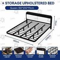 TABLETROVE Iron Bed Frame Heavy-duty 500kg Load-bearing Bed Frame Soft Bedside With Storage Size