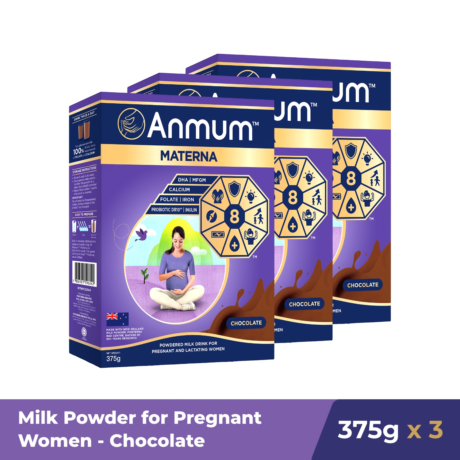 Anmum Materna Pregnancy Milk Powder Chocolate 375G x3