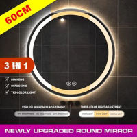 Zivon 3 In1 Bathroom Mirror Tri-color Dimming Light Wall Decor Makeup Mirror Smart Round Hotel Mirror With Lights Frameless Wall Mounted 40cm 50cm 60cm 70cm