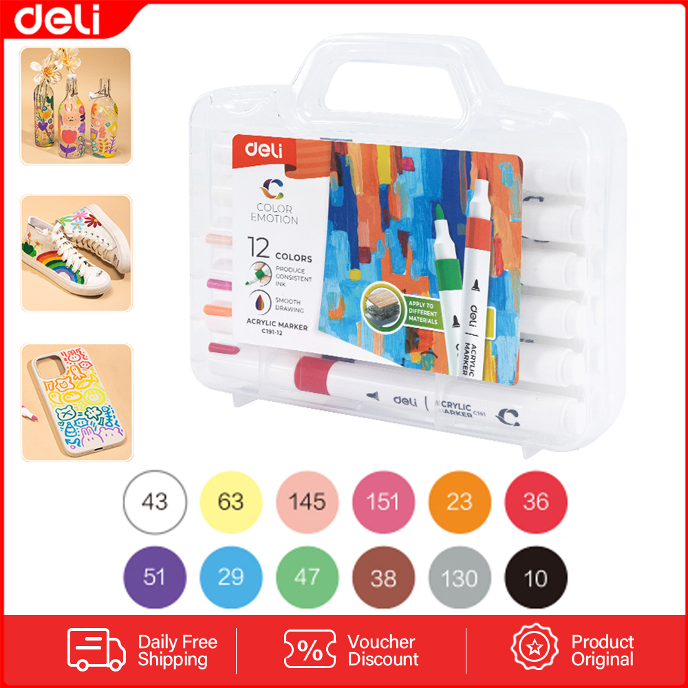 Deli 80 Colors Acrylic Marker 12/24/36 Colors Acrylic Marker Pen Waterproof Art Painting Pens EC191