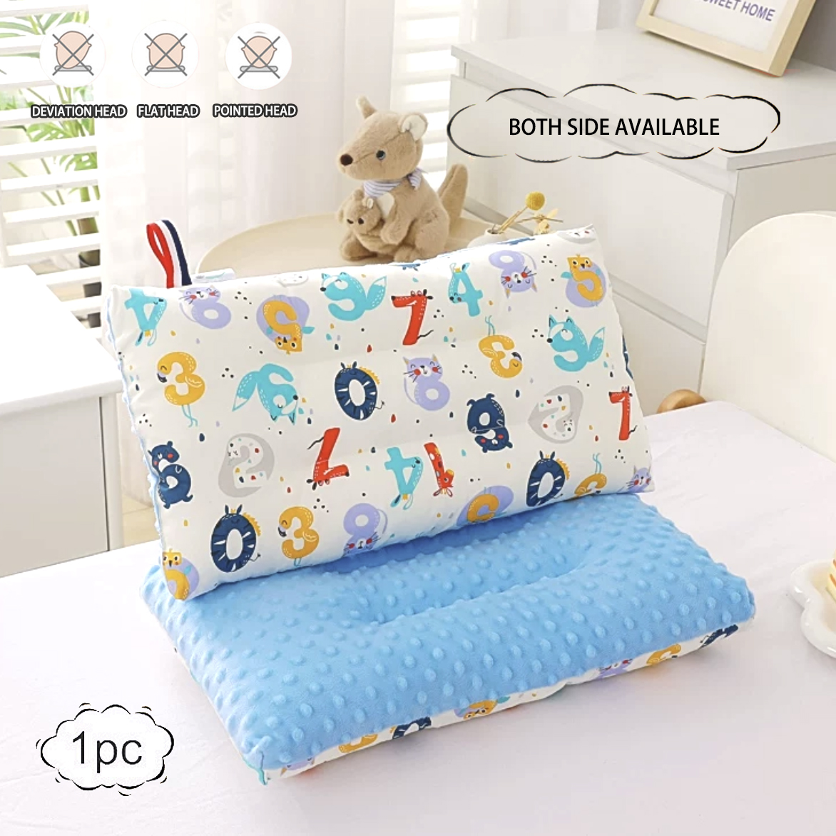 KKHOUSE Soft Toddler Pillow For Baby Neck Support Double Side Use Pillow Prevent Flat Head Sleeping Support Kid Pillow