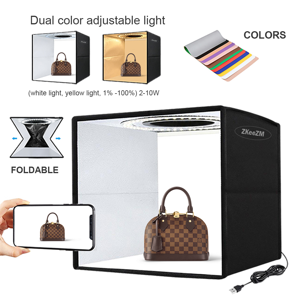 ZKeeKM 40cm Folding Portable Light Box with Shadowless Light Lamp Panel Pad LED Lighting Studio Backdrops double dimming for Shooting Drawing Studio Photography