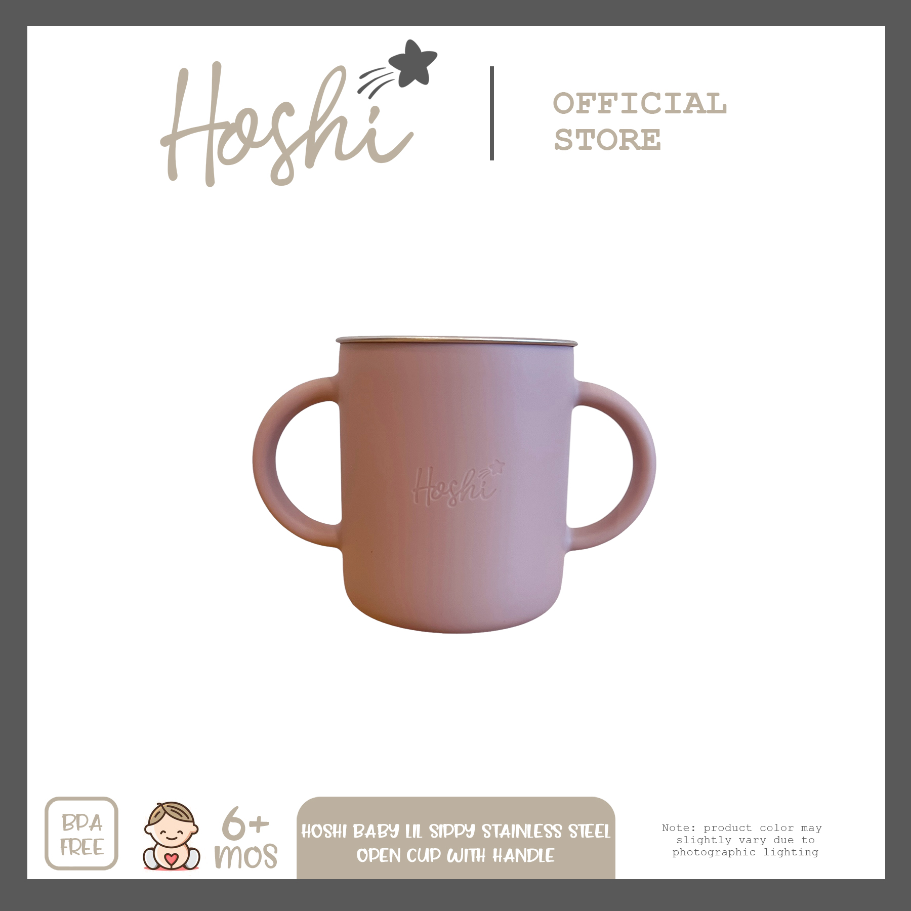 Hoshi Baby Lil Sippy Stainless Steel Open Cup with Silicone Sleeve and Handle 250ml BPA Free 6Mos+