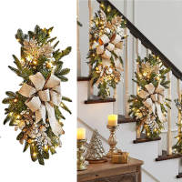 Cordless Prelit Christmas Swag Teardrop Swag Wreath Stair Swag Door Swag GarlandsNew Year Christmas Swag Wreaths For Front Door Holiday Wall Window Hanging Ornaments For Indoor Outdoor Home New Year Decor