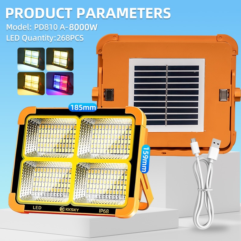 20000 watts solar Camping Light outdoor waterproof Buy 1 Take 1 Emergency Flood lamp with solar panel 8000W USB Rechargeable Portable for SOS Warning Hiking Outdoor Work Camping Building Garage Power Outage Night Fishing Handheld Light