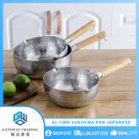 Japanese Yukihira Pan Stainless Steel Pot Wooden Handle Non-Stick for Instant Noodles Boiled Flour Porridge Soup Pot