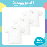 Cotton Stuff Short Sleeve Tie-Side 100% Cotton Baby Essential Soft Infant Newborn Wear (3pcs) White