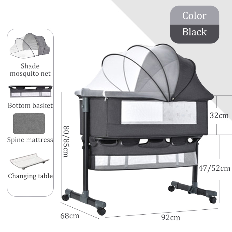 COCOBB Baby Crib With Mosquito Net And Storage Area Multifunctional Foldable Co-Sleeper Adjustable Foldable Height Crib