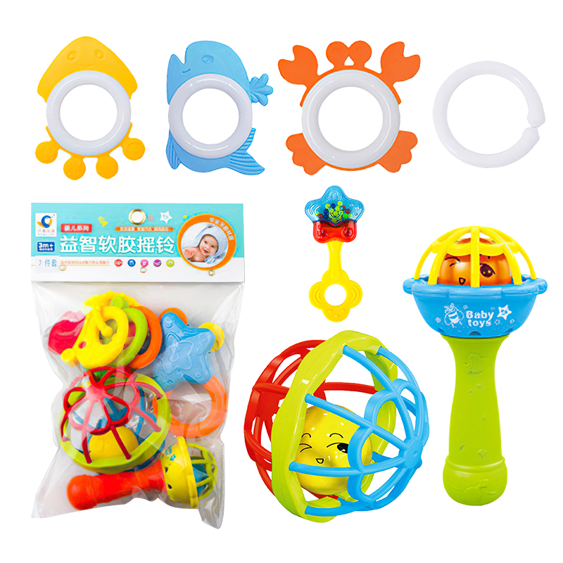 7PCS Set Baby Rattle Toy Rubber Bells Manhattan Ball Grasp Training For 0-1 Years Chew Toys Teether