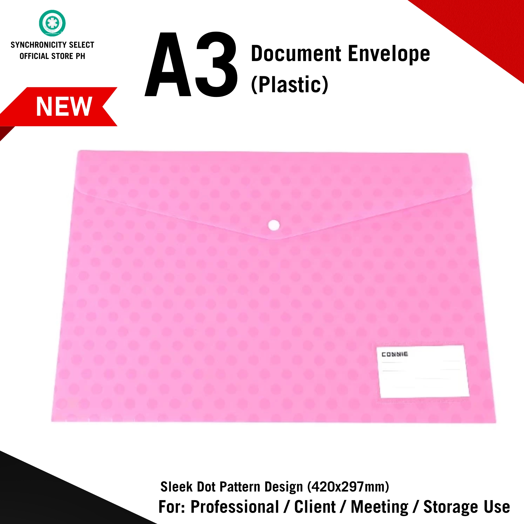 A3 Plastic Utility Envelope - for Client Document Drawing File Project - Sleek Dot Pattern (Synchronicity Select Series)