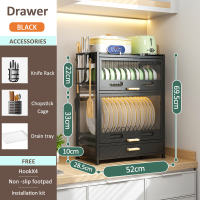 GSlife 2/3-Tier Kitchen Dish Cabinet Dustproof Countertop Kitchen Storage Cabinet with Door