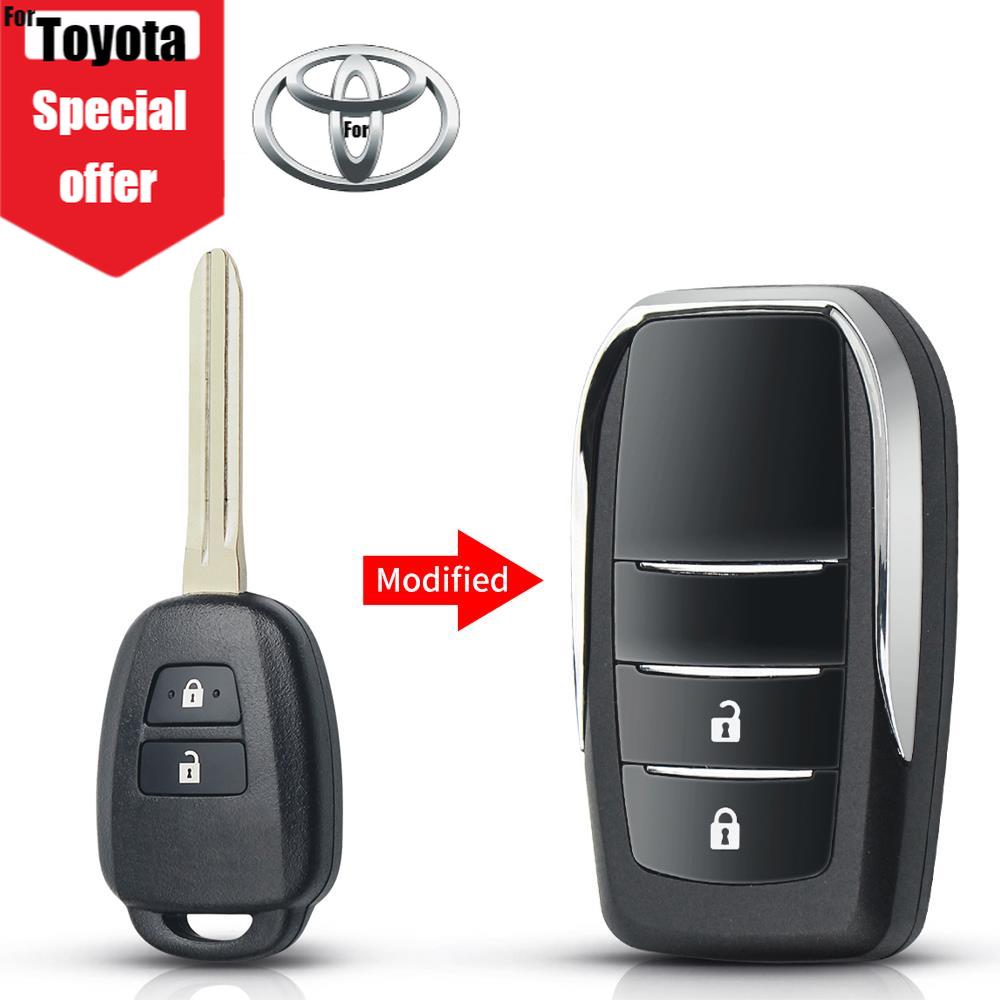 For Toyota Yaris Vios Prado Uncut Toy43 Blade Replacement Modified Flip Key Shell 2 Buttons Remote Car Key Blank Case