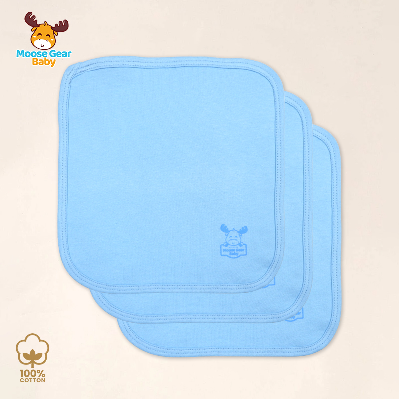Moose Gear Baby 3 Pcs Wash Cloth Lampin for Newborn Infant (BLUE) 100% Cotton High Quality Premium Central Stuff Unisex (MGB0013B)