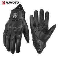 MJMOTO Motorcycle Accessories Black Leather Gloves with Perforations and Reinforced Knuckles for Riding Protection