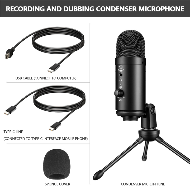 BSB K66 USB Microphone Metal Condenser Microphone for Recording