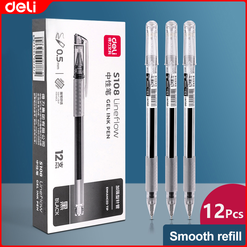 Deli 12pcs 0.5mm Gel Pen Set Ballpen Set For School Aesthetic Black S108