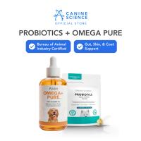 CANINE SCIENCE Probiotics + Omega+ Pure Bundle for Digestion Gut Health Skin & Coat - 3 Billion CFU per Scoop + Omega-3 Vet Recommended