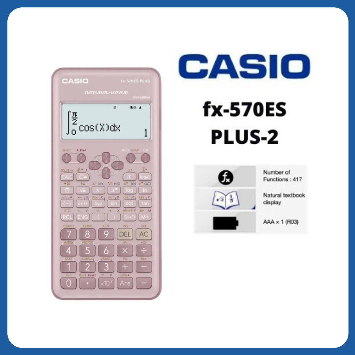 Casio FX-570EsPlus-2 (Pink) EsPlus Series - Non Programmable School and Lab Calculators (Original)